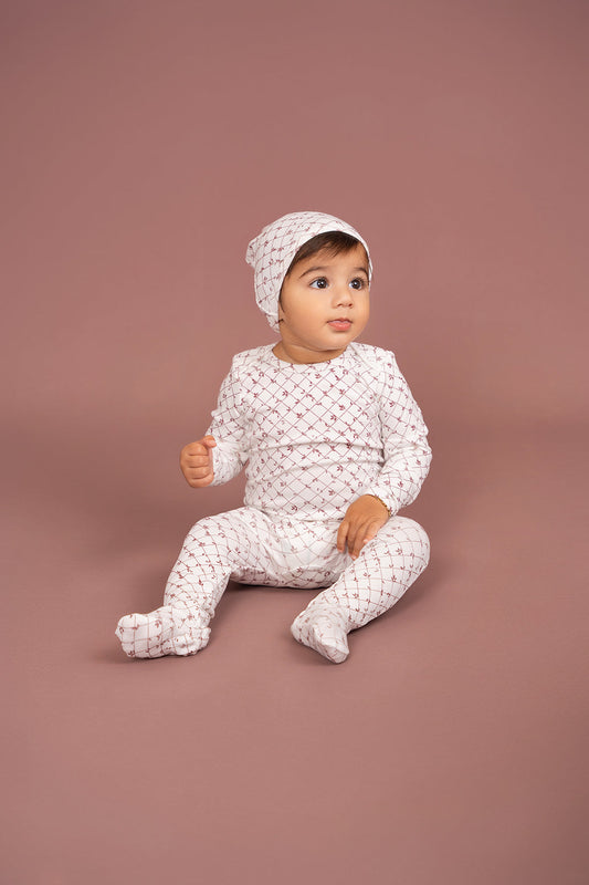 Printed Ribbed Onesie with Hat