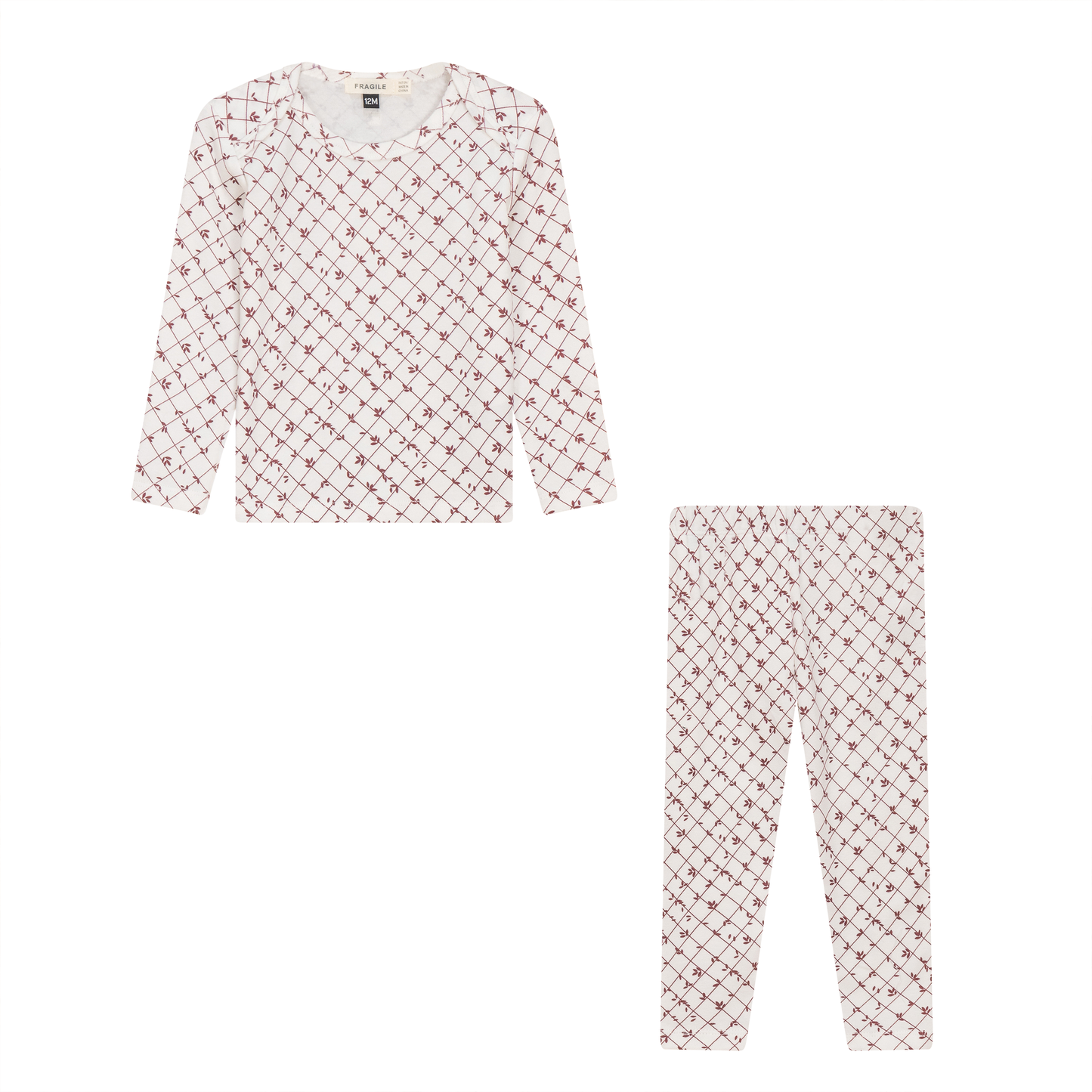 Printed Ribbed 2Pc Set White Burgundy