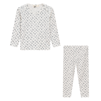 Printed Ribbed 2Pc Set White Dark Blue Grey