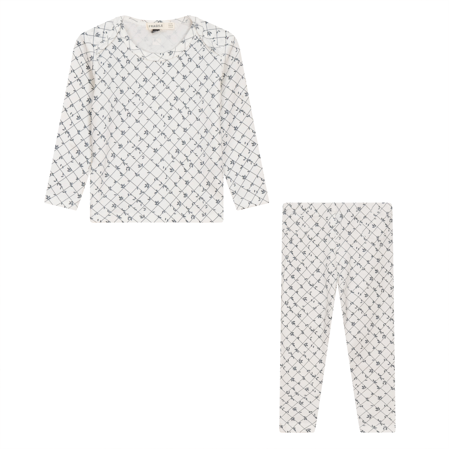 Printed Ribbed 2Pc Set White Dark Blue Grey