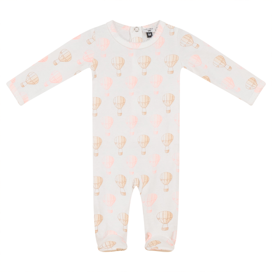 Air Balloon Printed Onesie White Pink