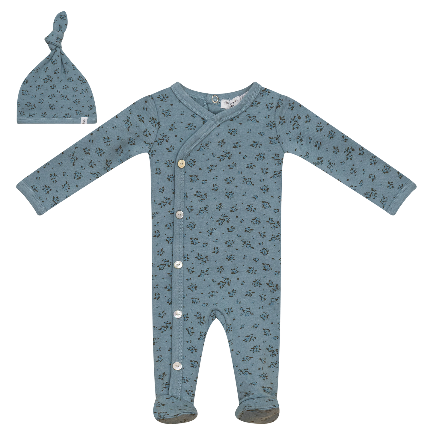 Flower Print Onesie with Hat Blue