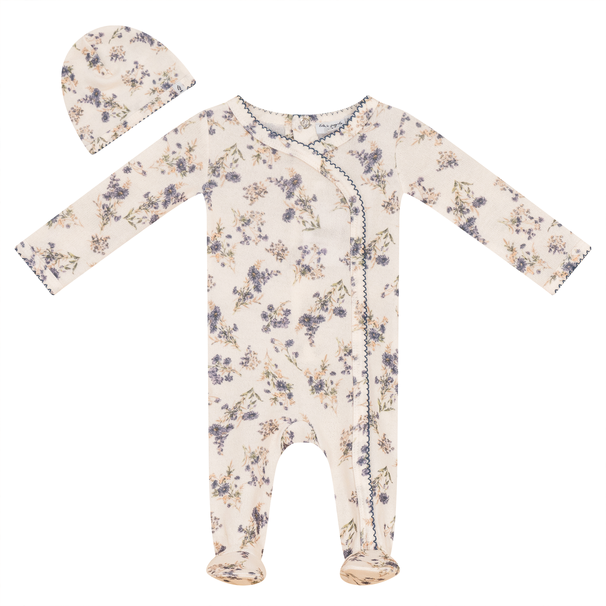 Flower Print Knit Onesie set Off White Denim