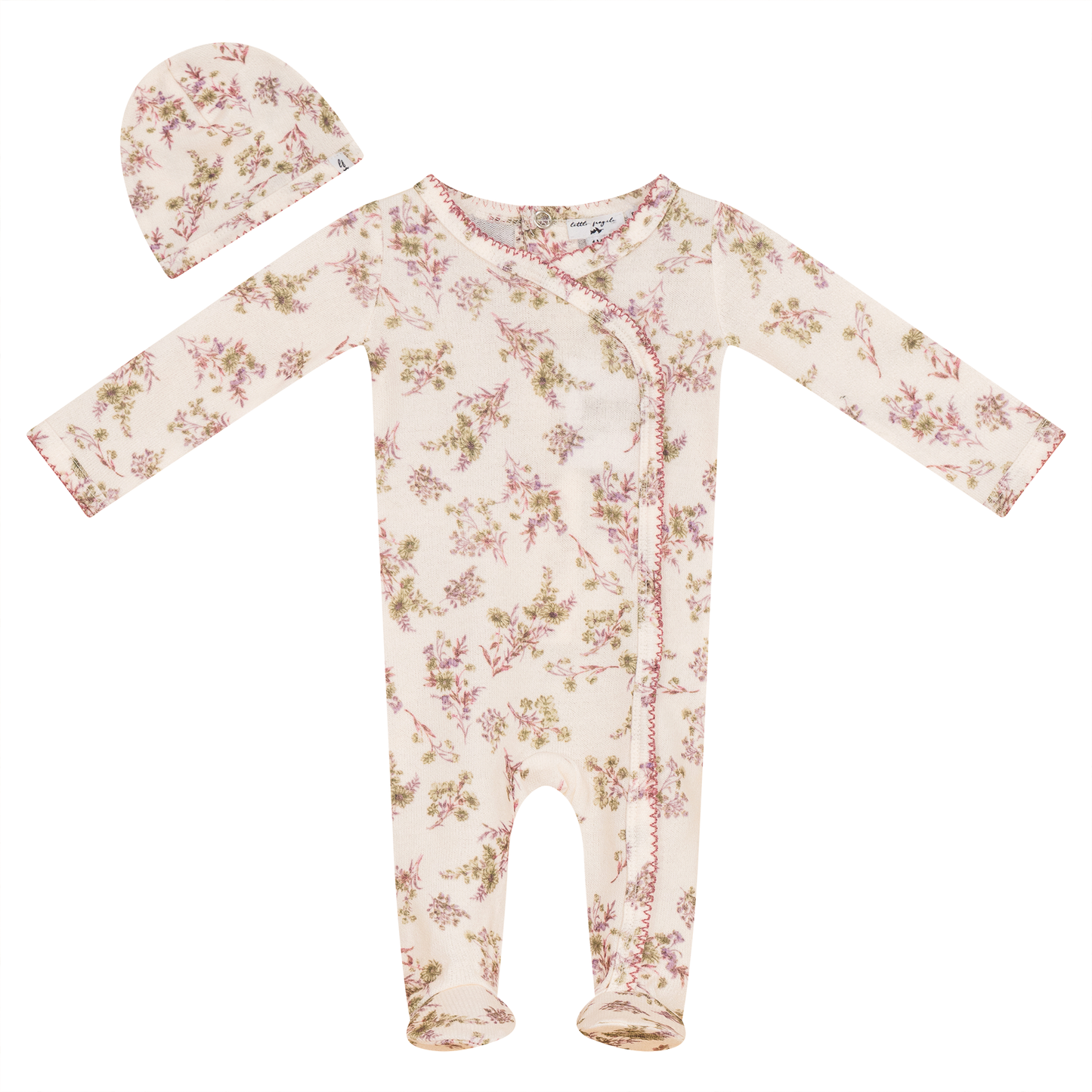 Flower Print Knit Onesie set Off White Rose