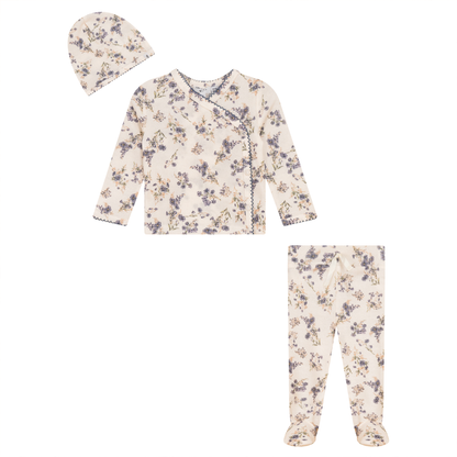 Flower Print Knit 3Pc Set Off White Denim