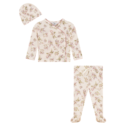 Flower Print Knit 3Pc Set Off White Rose