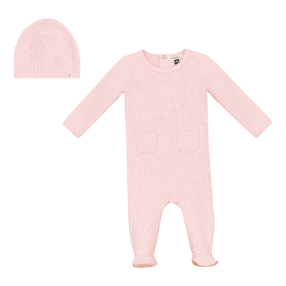 Stripe Stretch Knit Onesie Set with Pockets Pink