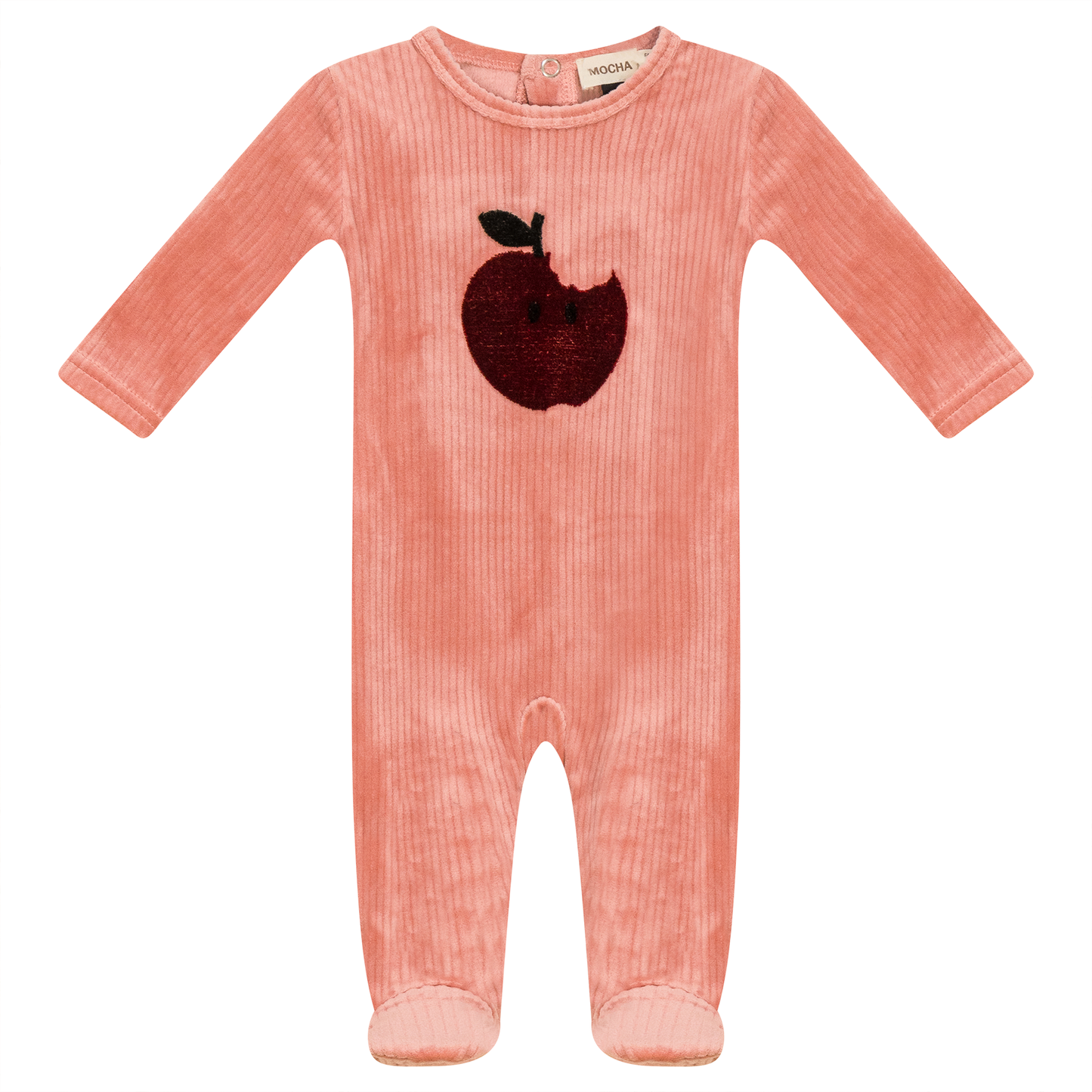 Apple Print Cotton Velour Onesie Clay