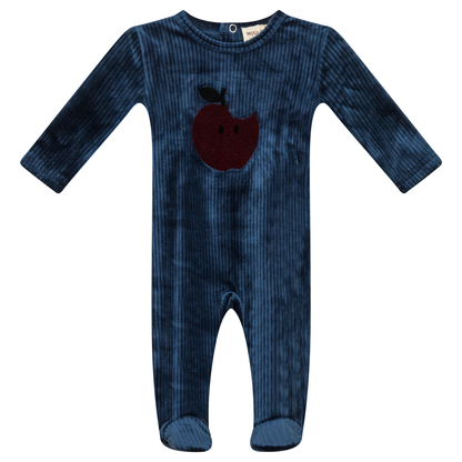 Apple Print Cotton Velour Onesie Dark Teal