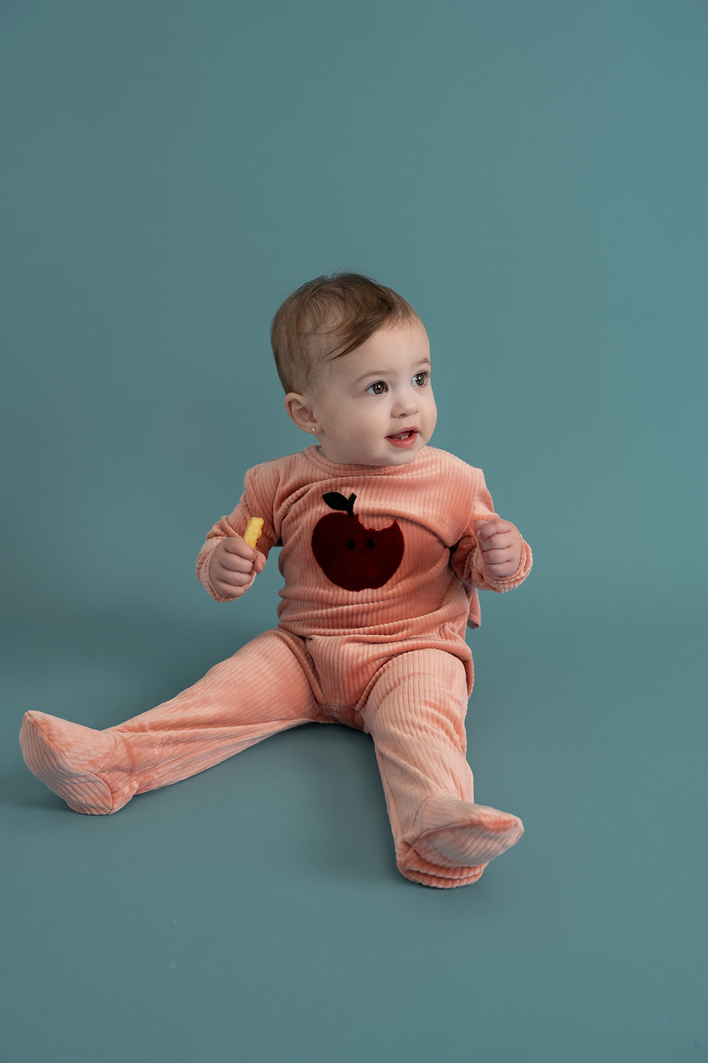 Apple Print Cotton Velour Onesie