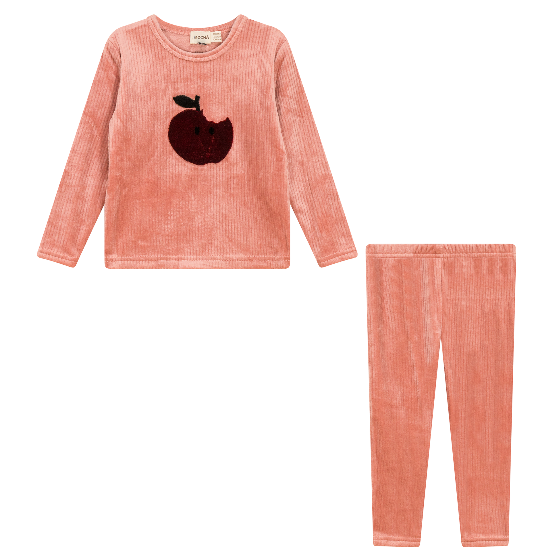 Apple Print Cotton Velour 2Pc Set Clay