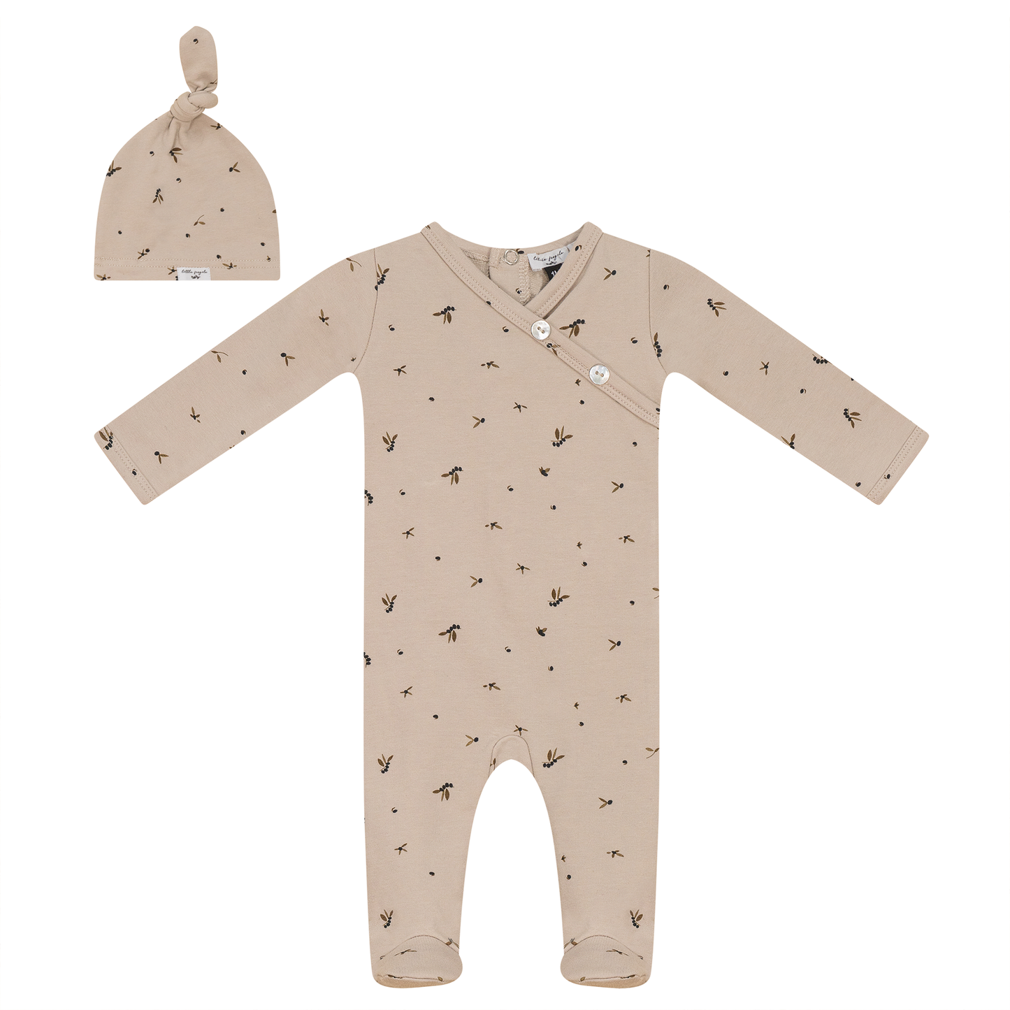Leaf Print Onesie Set Biscuit