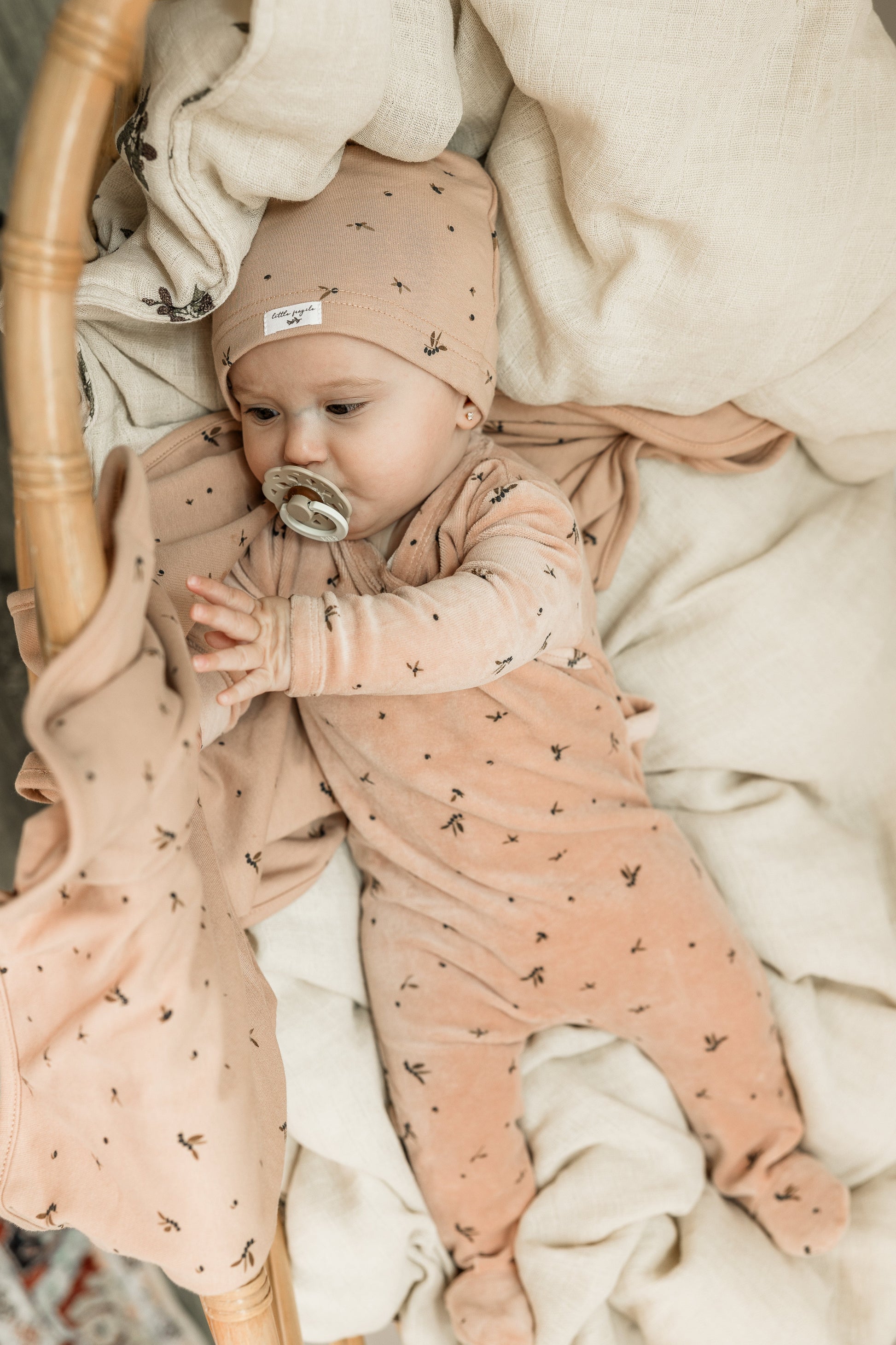 Leaf Print Velour Onesie Set