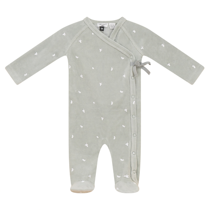 Cotton Velour Leaf Print Onesie Seafoam