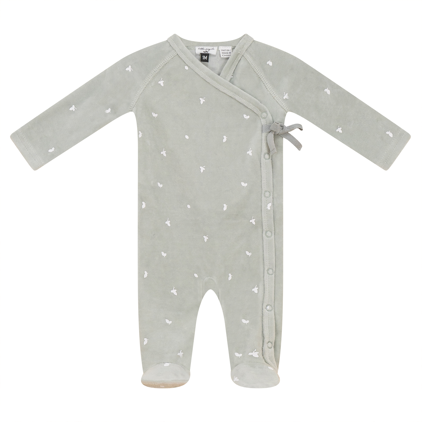 Cotton Velour Leaf Print Onesie Seafoam