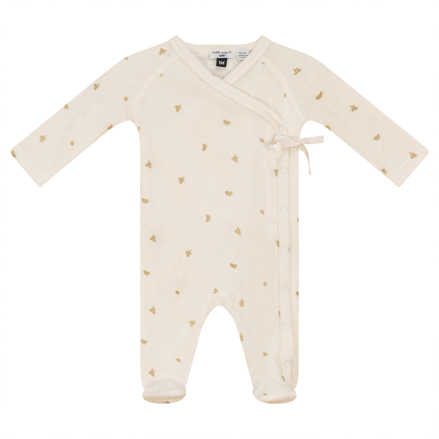 Cotton Velour Leaf Print Onesie Vanilla