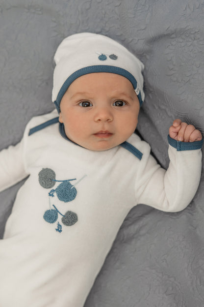 Velour Cherry Print Onesie with Hat