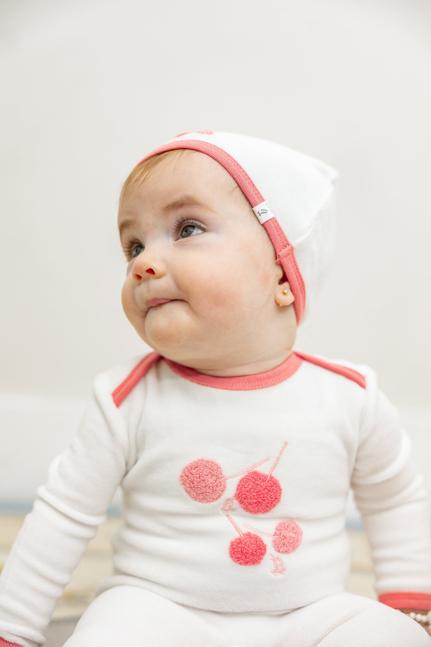 Velour Cherry Print Onesie with Hat