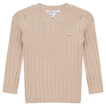 Textured Rib Knit V-Neck Sweater Sandstorm