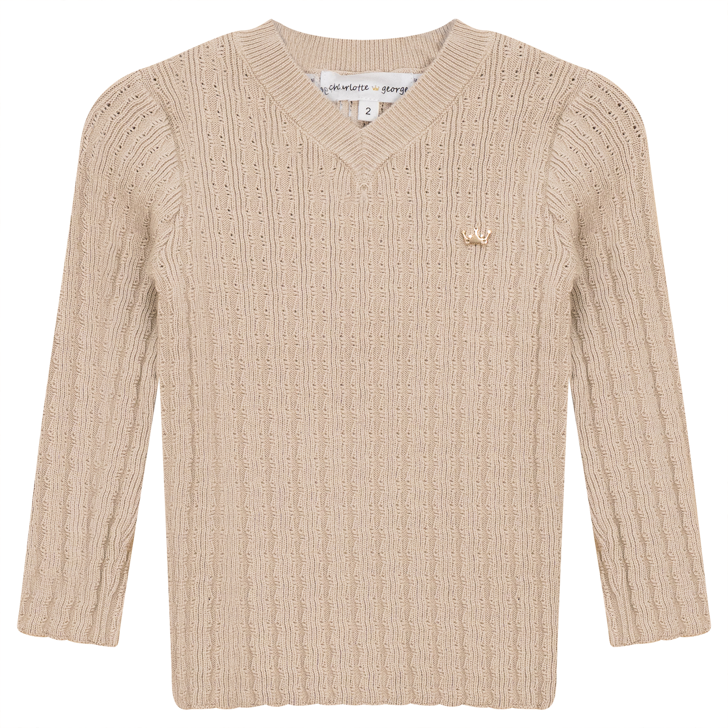 Textured Rib Knit V-Neck Sweater Sandstorm