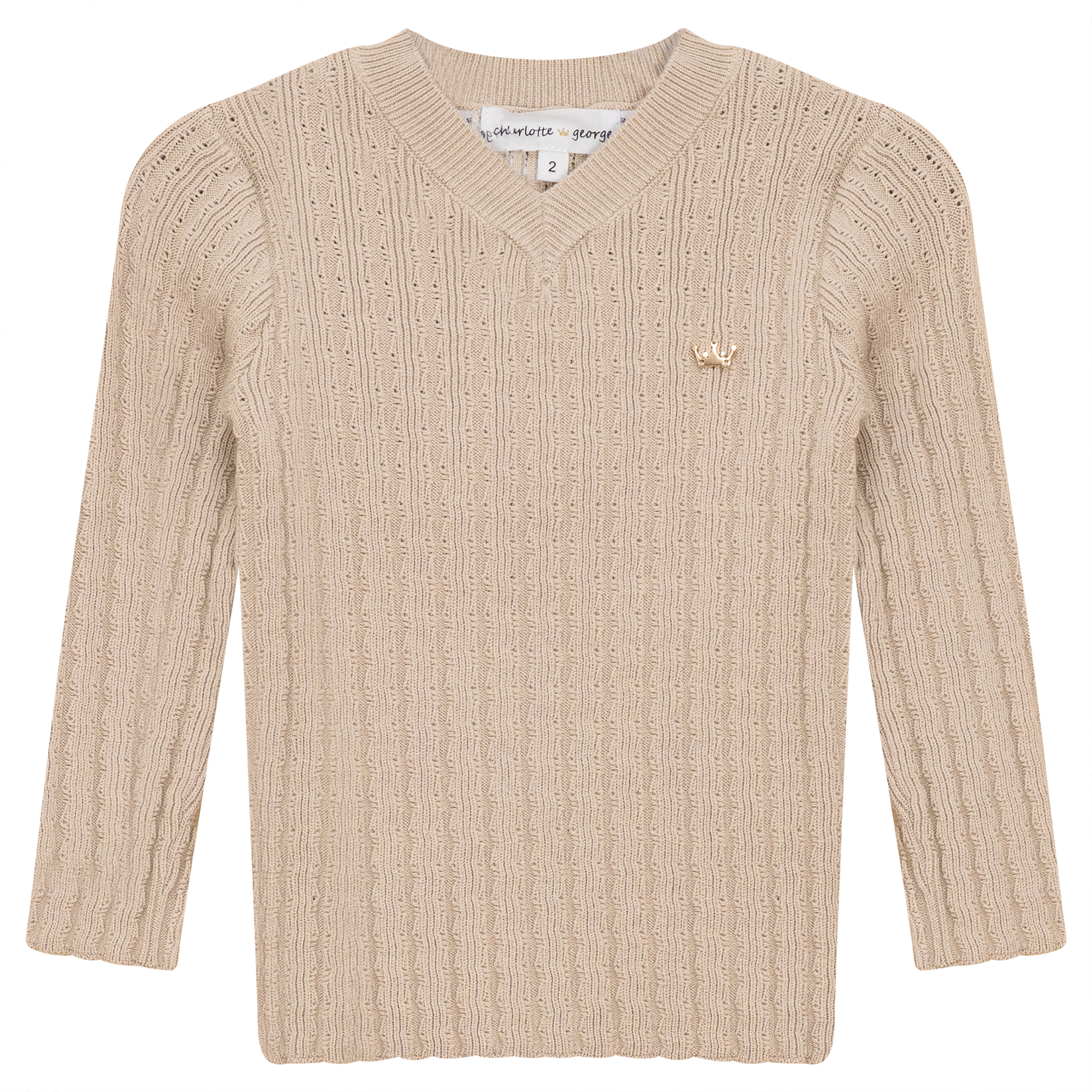 Textured Rib Knit V-Neck Sweater Sandstorm