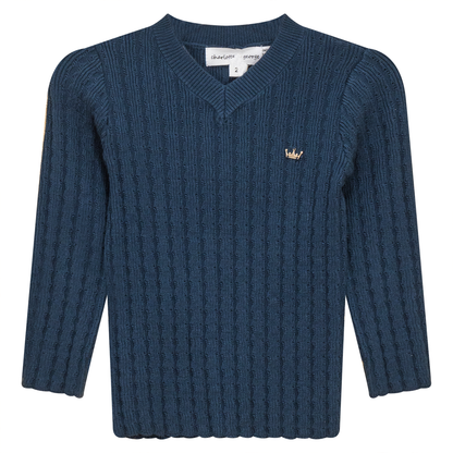 Textured Rib Knit V-Neck Sweater Teal