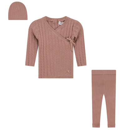 Textured Rib Knit 3Pc Set Ash Rose