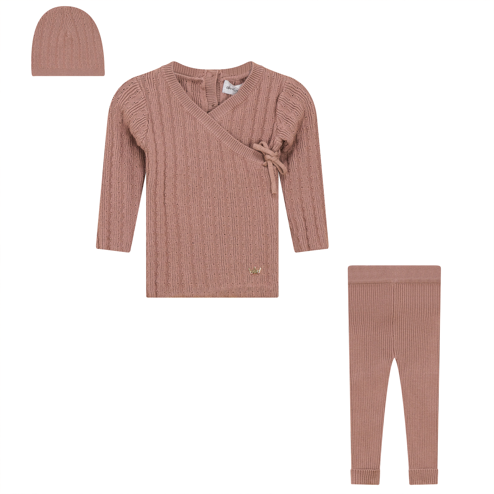 Textured Rib Knit 3Pc Set Ash Rose
