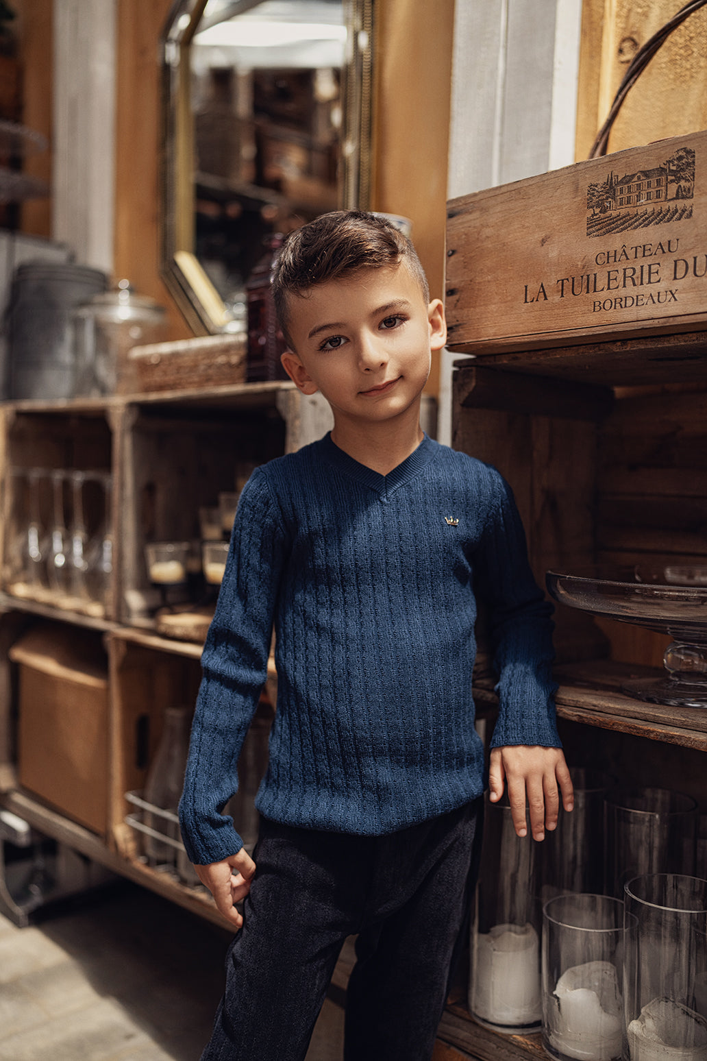 Textured Rib Knit V-Neck Sweater