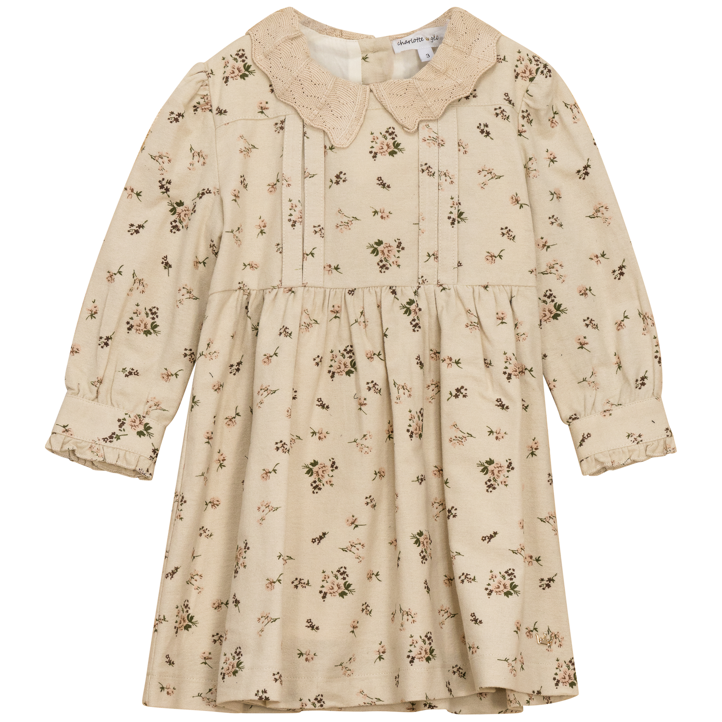 Woven Flower print Flannel Dress Ivory