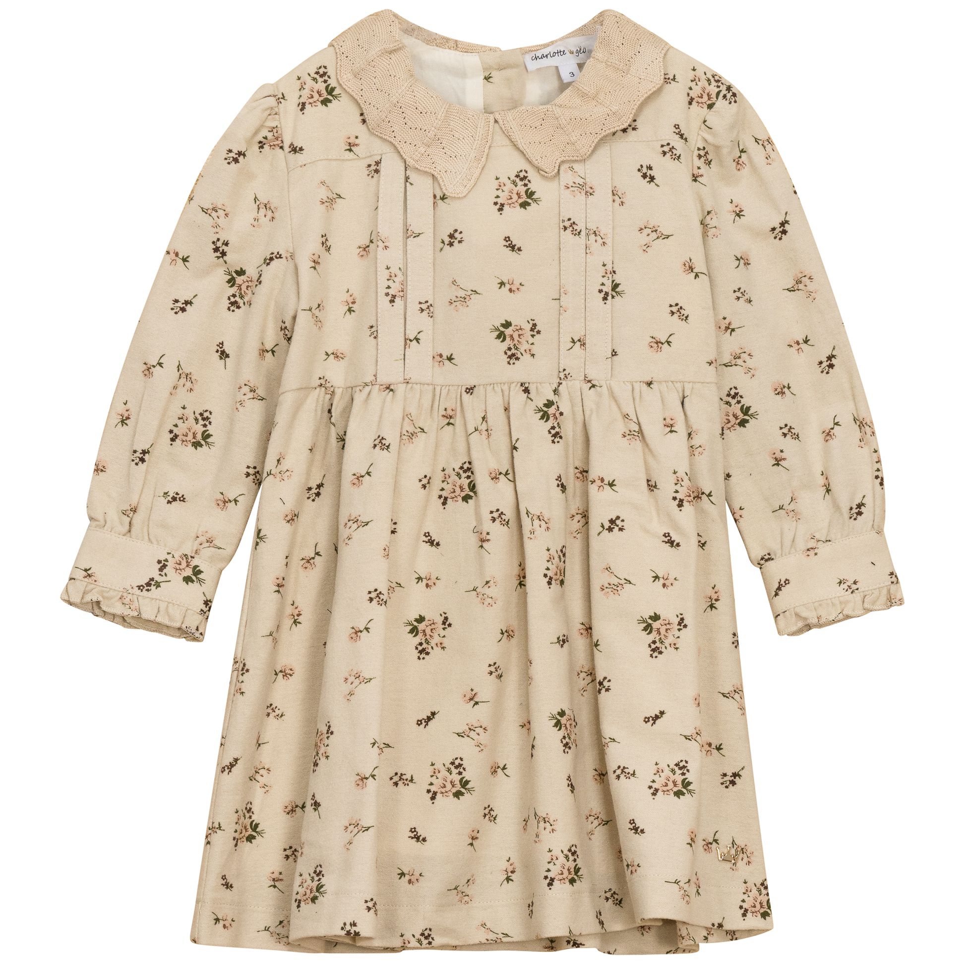 Woven Flower print Flannel Dress Ivory