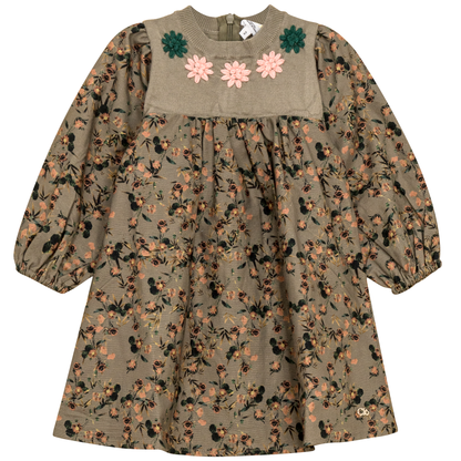 Flower Print Embroidered Dress Olive