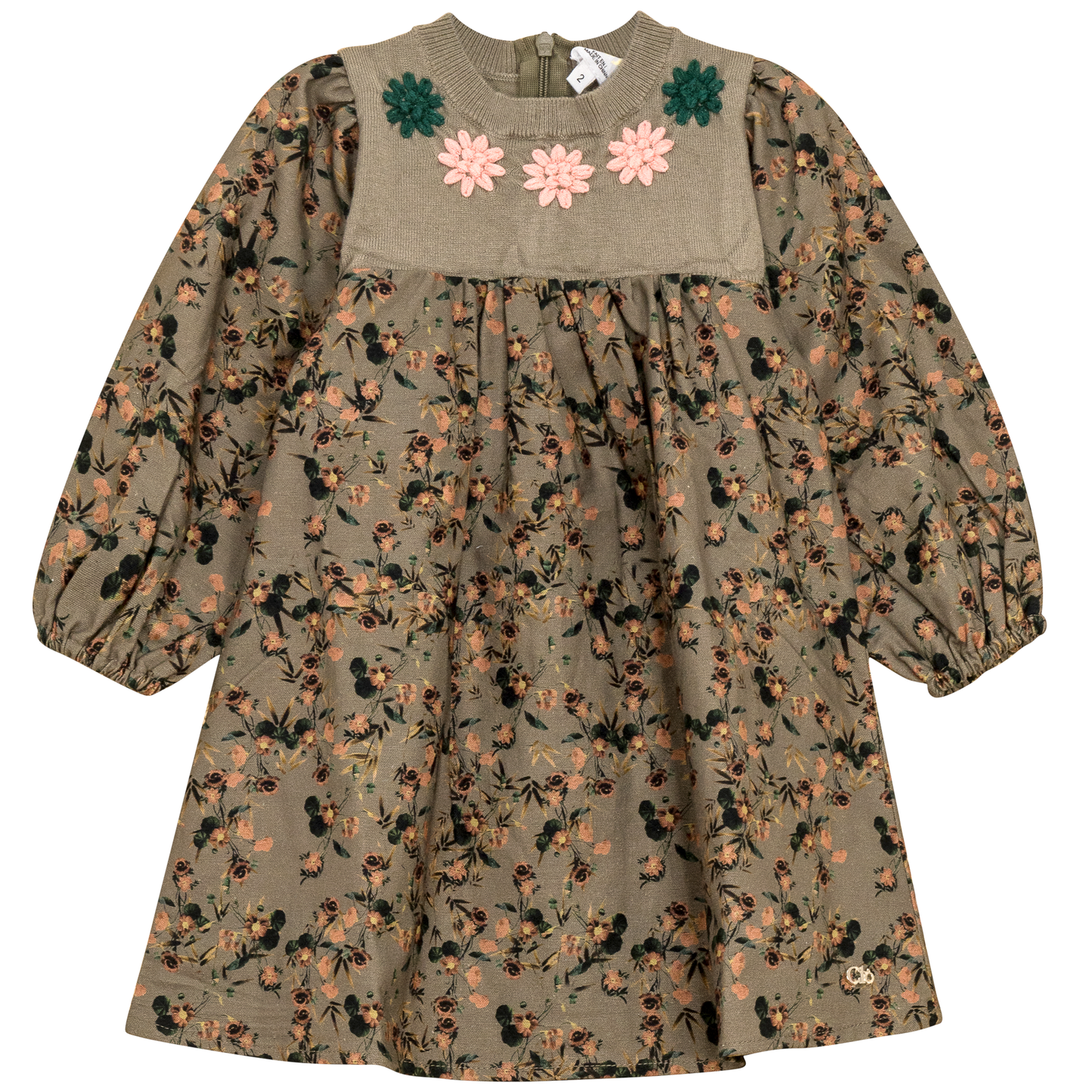Flower Print Embroidered Dress Olive