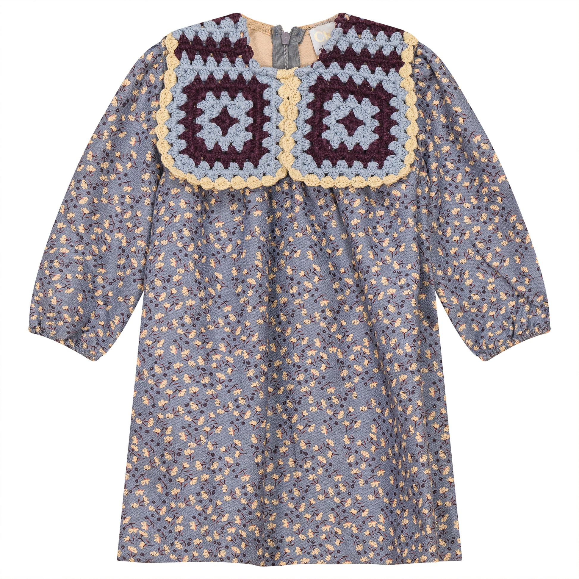 Woven Suede Flower Print Dress Blue Grey