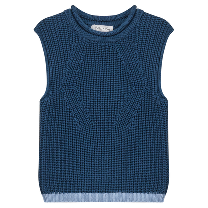 Knit Vest with Fennel Neck Oxford Blue