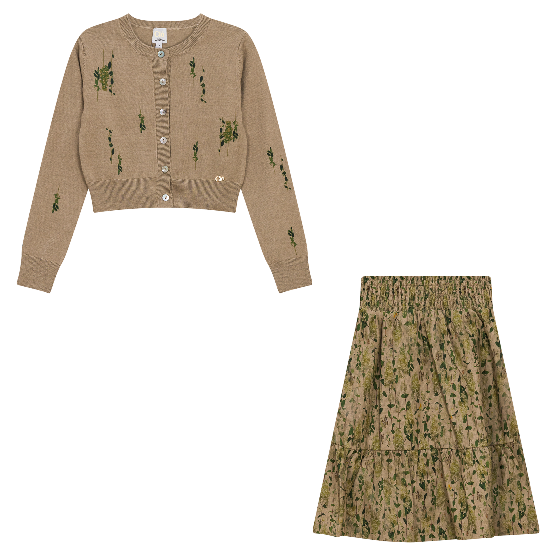 Woven Flower Print 2Pc Set Green