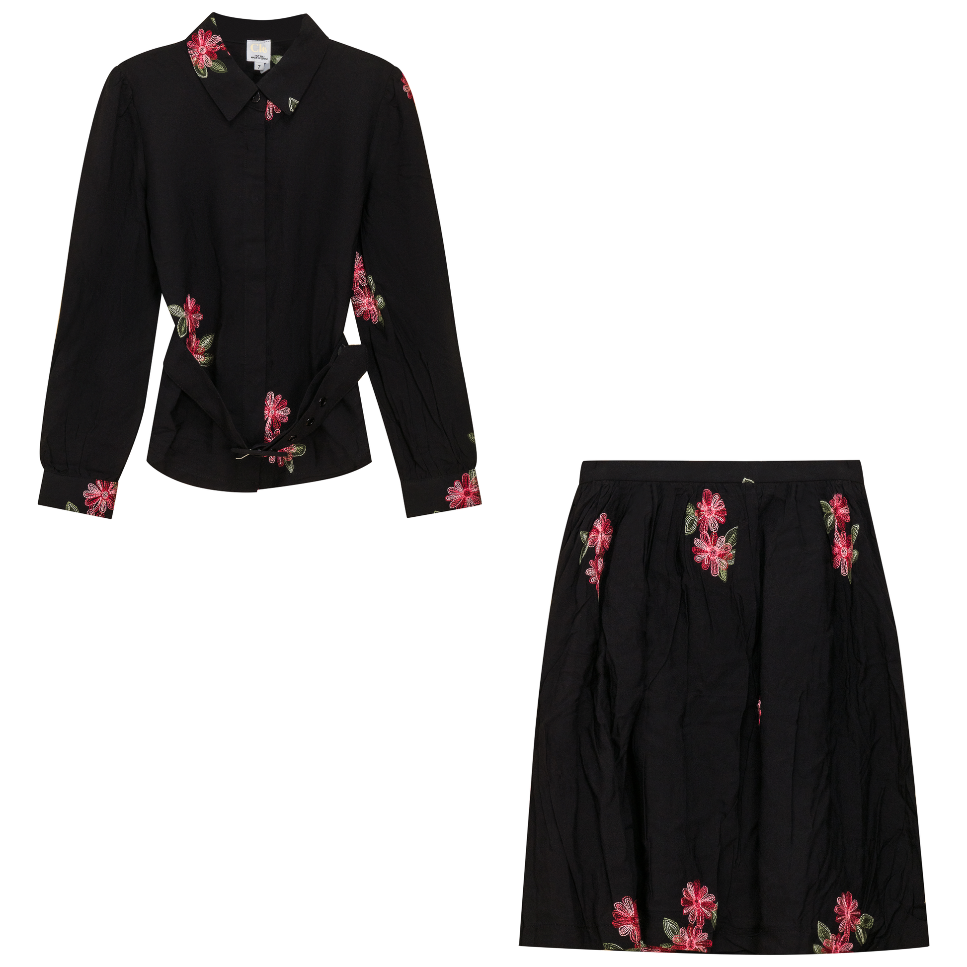 Woven Embroidered 2Pc Set Black