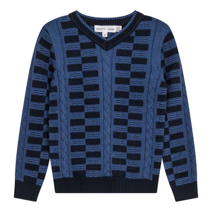 Textured KNit V-Neck Sweater Oxford Blue Indigo