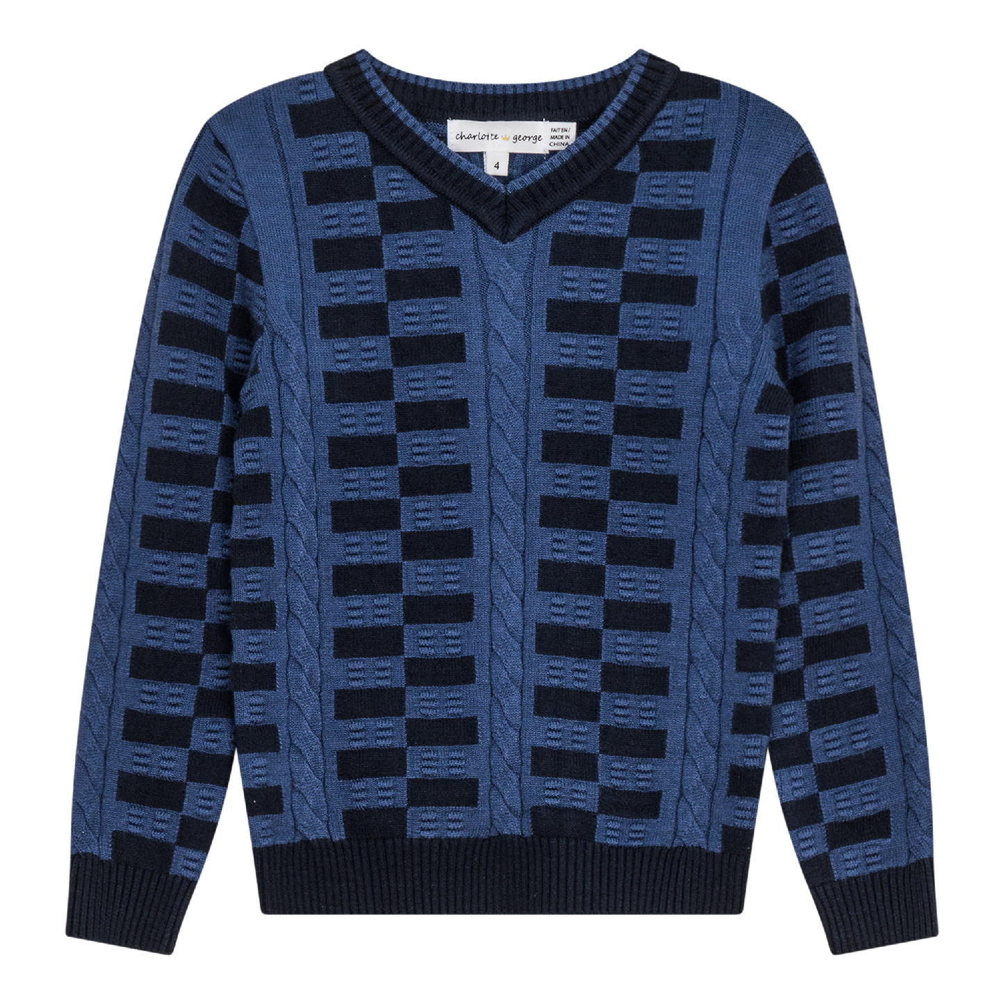 Textured KNit V-Neck Sweater Oxford Blue Indigo