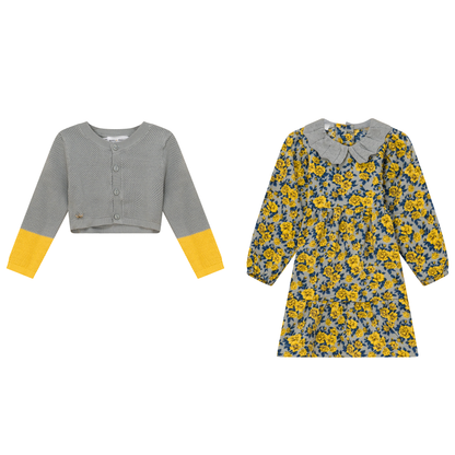 Floral Knit Dress 2Pc Set Dijon Floral Blue Grey