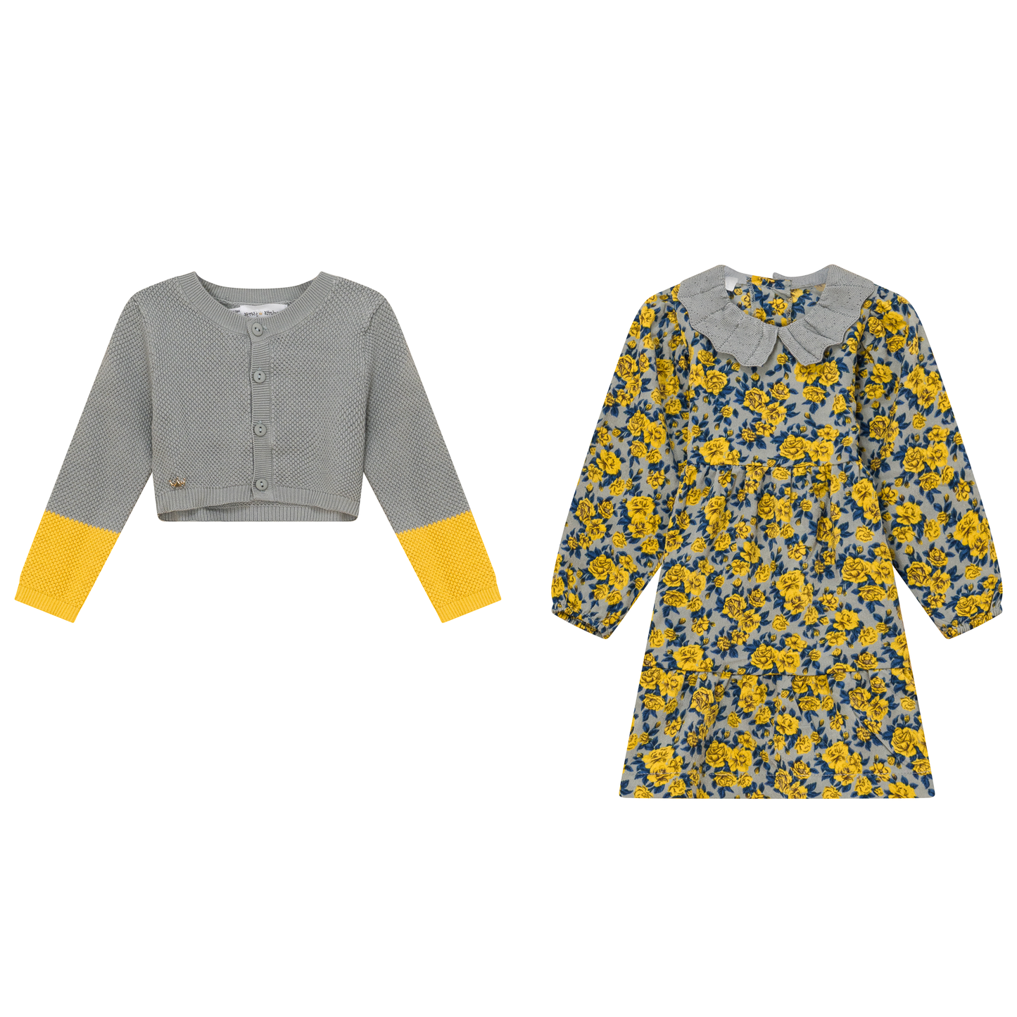 Floral Knit Dress 2Pc Set Dijon Floral Blue Grey