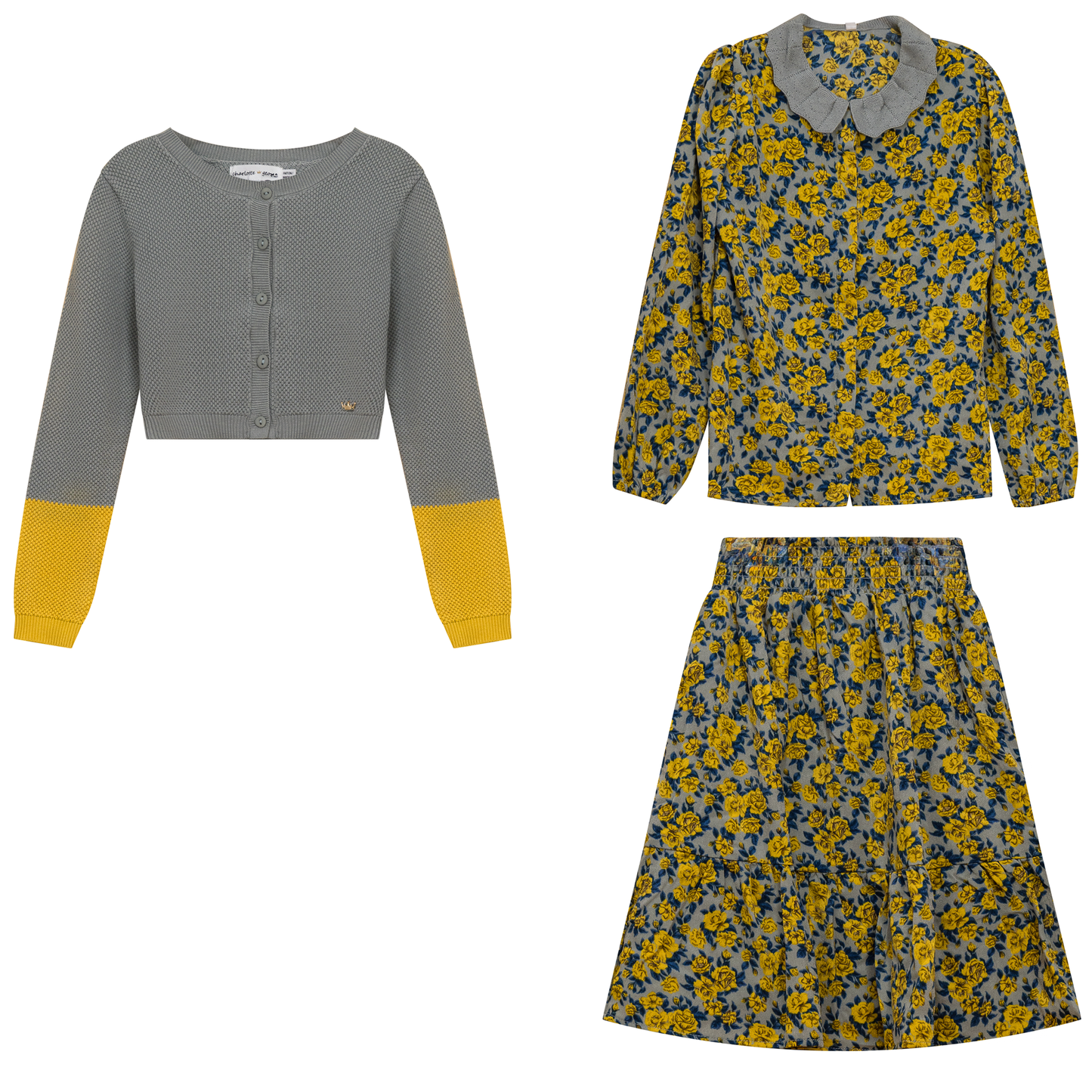 Floral Knit 3Pc Set Dijon Floral Blue Grey