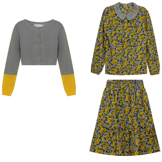 Floral Knit 3Pc Set Dijon Floral Blue Grey