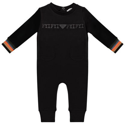 Striped Trim Onesie Black