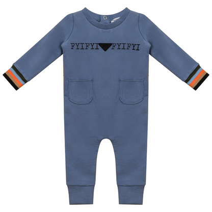Striped Trim Onesie True Blue