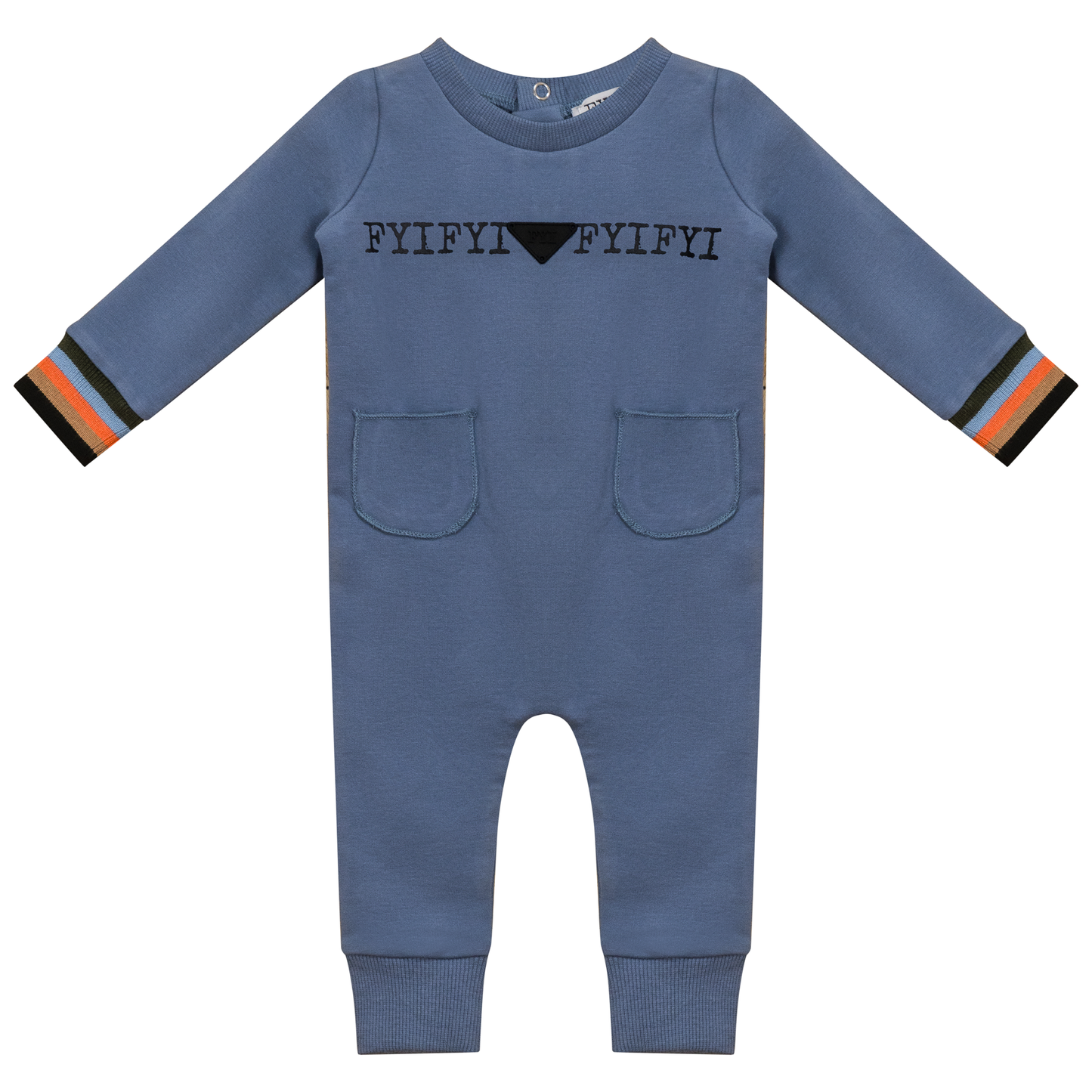 Striped Trim Onesie True Blue