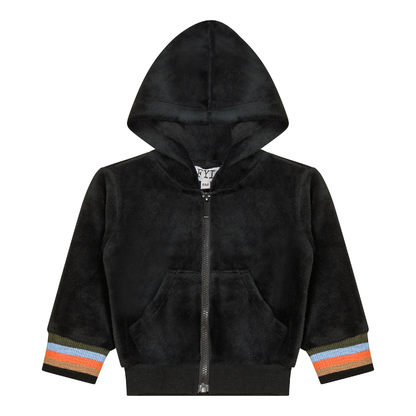 Stripe Trim Velour Cardigan Black