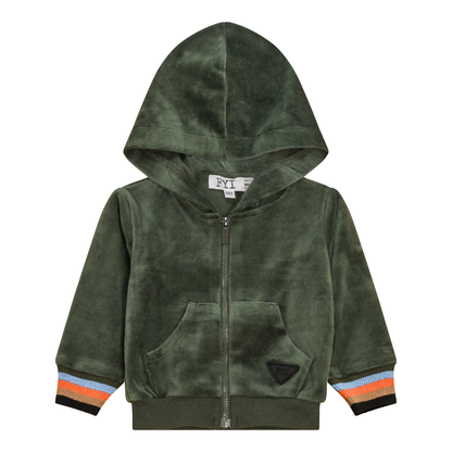 Stripe Trim Velour Cardigan Olive