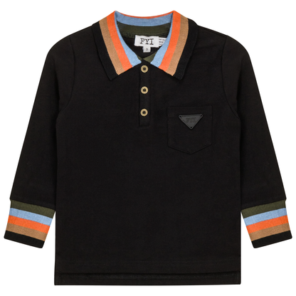 Striped Trim Polo Black