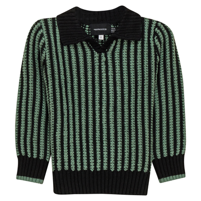 Stripe Textured Knit Sweater Black Sage